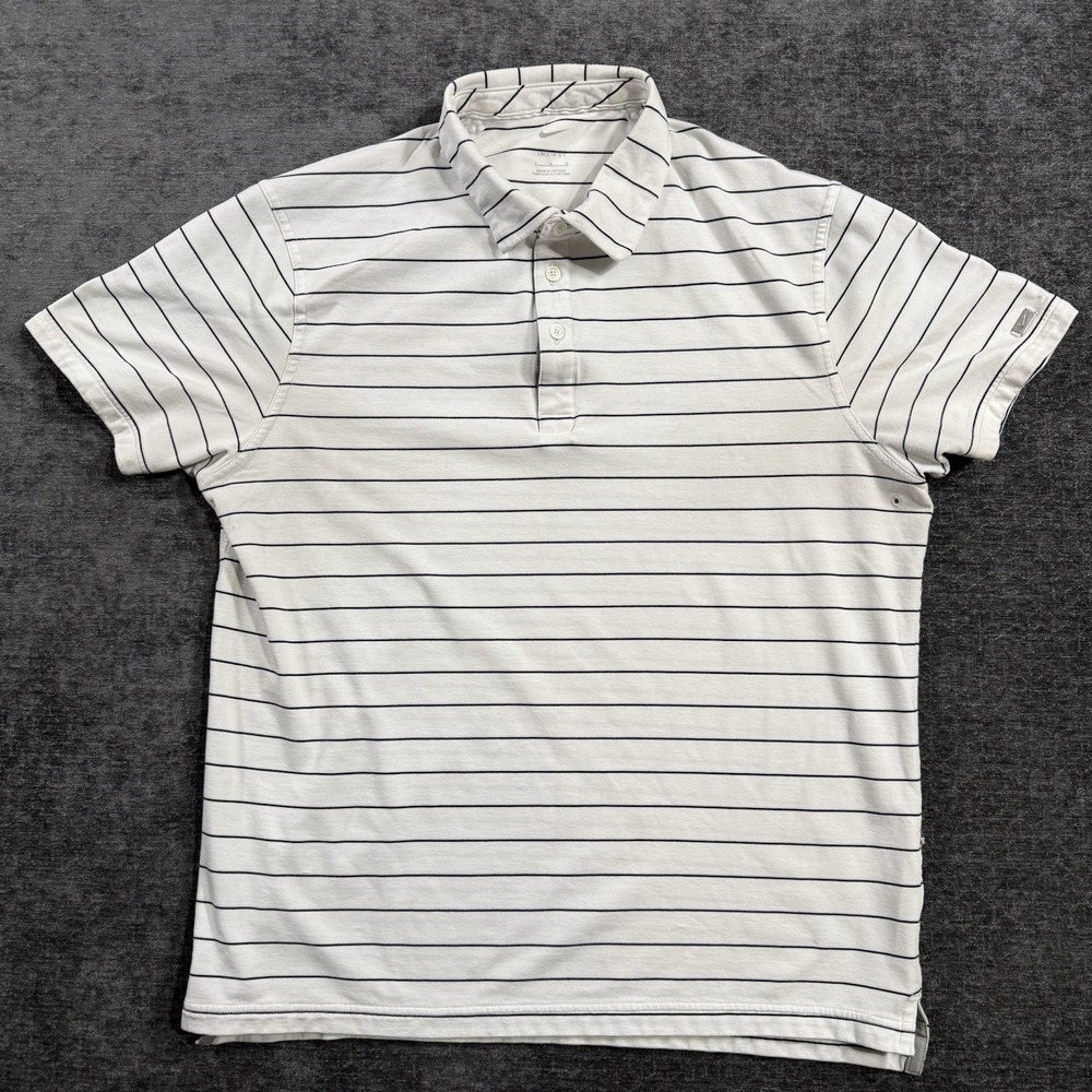 Nike Player Dri-Fit Striped Polo Shirt Men's Size Large Black White Golf Stretch